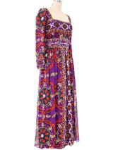 Victoria Royal Printed Purple Chiffon Gown Dress arcadeshops.com