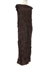 Brown Dimensional Pleat Maxi Dress Dress arcadeshops.com