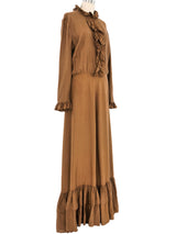 1970s Bronze Silk Prairie Dress Dress arcadeshops.com