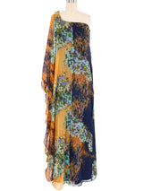Mr. Blackwell One Shoulder Printed Chiffon Gown Dress arcadeshops.com