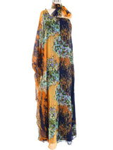 Mr. Blackwell One Shoulder Printed Chiffon Gown Dress arcadeshops.com