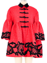 Red Brocade Bell Sleeve Coat Jacket arcadeshops.com