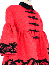 Red Brocade Bell Sleeve Coat Jacket arcadeshops.com
