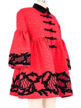 Red Brocade Bell Sleeve Coat Jacket arcadeshops.com