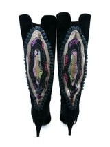 Leather Applique Suede Heeled Boots, 7 Accessory arcadeshops.com
