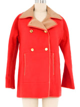 Leather Trimmed Red Felt Coat Outerwear arcadeshops.com