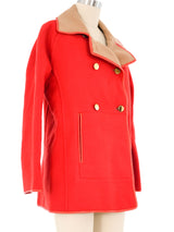 Leather Trimmed Red Felt Coat Outerwear arcadeshops.com