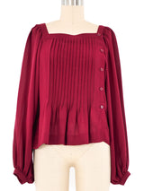 Albert Nipon Pleated Peasant Sleeve Blouse Top arcadeshops.com