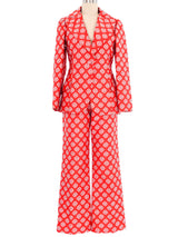 1970s Red Brocade Pant Suit Suit arcadeshops.com