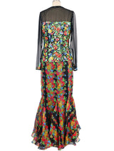 Carolina Herrera Floral Gown and Beaded Jacket Ensemble Dress arcadeshops.com