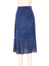 1970s Blue Laser Cut Suede Skirt Ensemble Suit arcadeshops.com