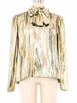 Liquid Gold Lame Tie Neck Blouse Top arcadeshops.com