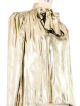 Liquid Gold Lame Tie Neck Blouse Top arcadeshops.com