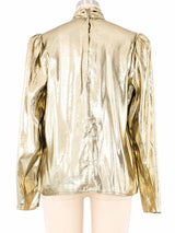 Liquid Gold Lame Tie Neck Blouse Top arcadeshops.com