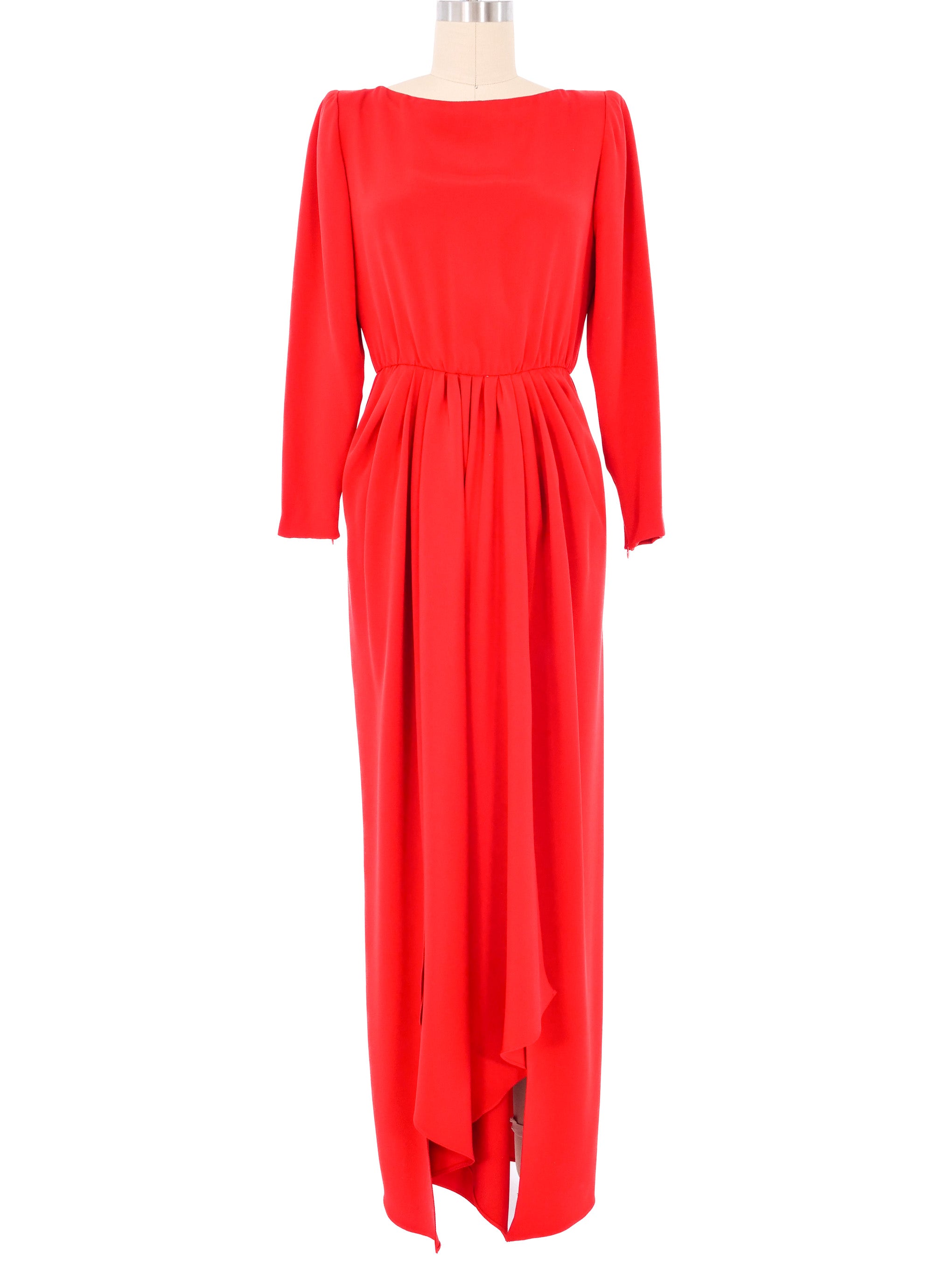 bright red long sleeve dress Oscar De La Renta Red Long Sleeve Gown