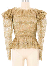 Mary McFadden Gold Lace Puff Shoulder Top Top arcadeshops.com