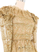 Mary McFadden Gold Lace Puff Shoulder Top Top arcadeshops.com