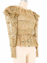 Mary McFadden Gold Lace Puff Shoulder Top Top arcadeshops.com