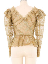 Mary McFadden Gold Lace Puff Shoulder Top Top arcadeshops.com