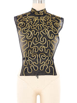 Pauline Trigere Chiffon Gold Ribbon Dickie Top arcadeshops.com