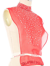 Pauline Trigere Red Chiffon Jeweled Dickie Top arcadeshops.com