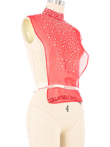 Pauline Trigere Red Chiffon Jeweled Dickie Top arcadeshops.com
