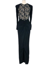 Ruched Lace Embellished Jersey Gown Dress arcadeshops.com