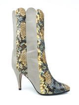 Paneled Snakeskin Heeled Boots, 9 Accessory arcadeshops.com