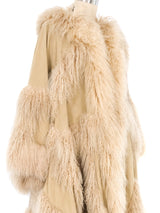Adrienne Landau Mongolian Fur Trimmed Leather Shawl Jacket arcadeshops.com
