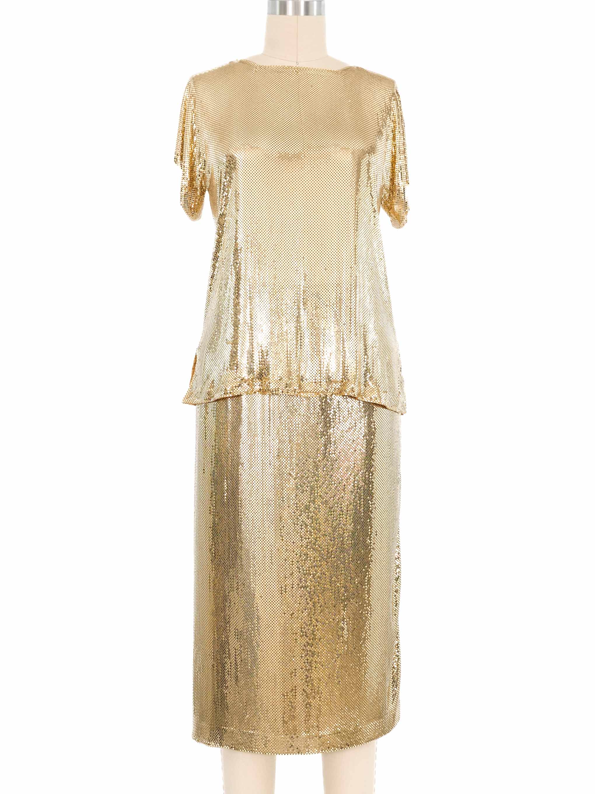 1970s Whiting And Davis Gold Metal Mesh Ensemble