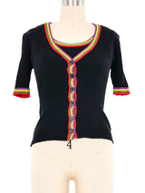 1970s Yves Saint Laurent Rainbow Trim Knit Ensemble Top arcadeshops.com
