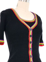 1970s Yves Saint Laurent Rainbow Trim Knit Ensemble Top arcadeshops.com