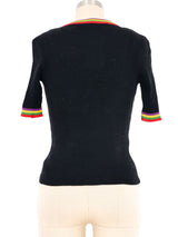 1970s Yves Saint Laurent Rainbow Trim Knit Ensemble Top arcadeshops.com