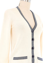Yves Saint Laurent Cream Varsity Stripe Cardigan Jacket arcadeshops.com