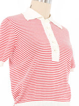 Yves Saint Laurent Red Striped Knit Polo Top arcadeshops.com