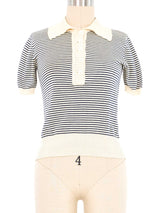 Yves Saint Laurent Navy Striped Knit Polo Top arcadeshops.com