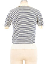 Yves Saint Laurent Navy Striped Knit Polo Top arcadeshops.com