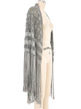 1970s Gray Metallic Macrame Fringed Shawl Jacket arcadeshops.com