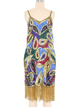 Beaded Silk Fringed Mini Dress Dress arcadeshops.com