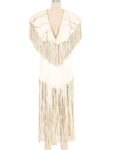 Cream Fringed Leather Shawl And Skirt Ensemble Suit arcadeshops.com