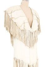 Cream Fringed Leather Shawl And Skirt Ensemble Suit arcadeshops.com