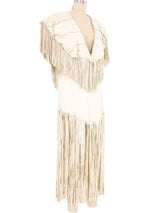 Cream Fringed Leather Shawl And Skirt Ensemble Suit arcadeshops.com