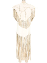 Cream Fringed Leather Shawl And Skirt Ensemble Suit arcadeshops.com