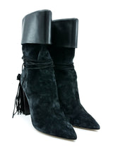 Saint Laurent Tanger Black Suede Tassel Boots, 38.5 Accessory arcadeshops.com