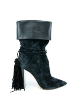 Saint Laurent Tanger Black Suede Tassel Boots, 38.5 Accessory arcadeshops.com
