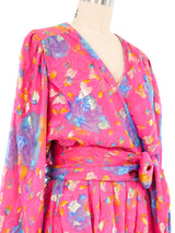 Ungaro Pink Chiffon Floral Wrap Top Ensemble Suit arcadeshops.com