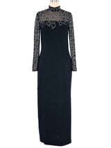 2000s St. John Rhinestone Heart Embellished Knit Gown Dress arcadeshops.com