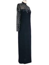 2000s St. John Rhinestone Heart Embellished Knit Gown Dress arcadeshops.com