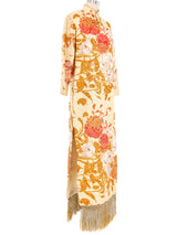 1970s Metallic Brocade Fringe Trim Gown Dress arcadeshops.com