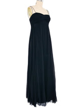 Ruched Black Silk Chiffon Gown Dress arcadeshops.com